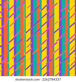 Bright Colorful Pattern With Diagonal Lines And Small Breakouts Vector Background Style. Handmade vector art.