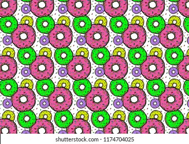Bright and colorful pattern with donuts.