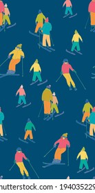 bright colorful pattern with hand drawn skier