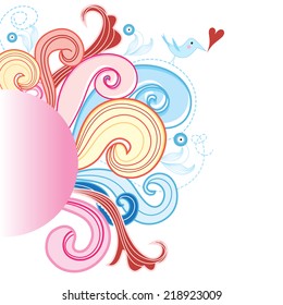 bright and colorful pattern in love bird on white background  