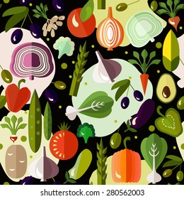 Bright colorful pattern with vegetables.  Vector illustration