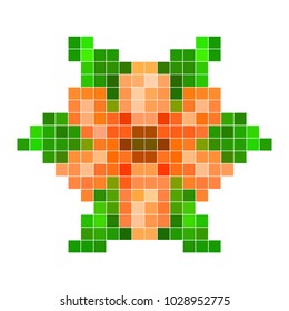 Bright and colorful pixel flower isolated on white background. Vector illustration for your graphic design.