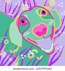 bright colorful portrait of a dog in the style of pop art