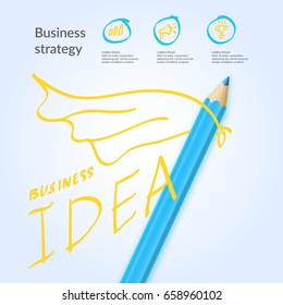 Bright colorful poster business idea with pencils and drawings for infographics. Vector illustration in a minimalistic style on a light background