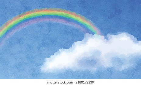 Bright Colorful Rainbow On Sunny Day. Abstract Concept Background Of The Sky. Cloud Creative Colorful Wallpapers. Watercolor Style. Vector Illustration. Clipart