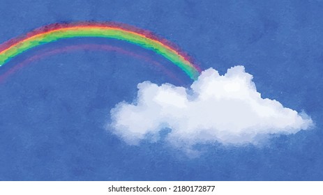 Bright Colorful Rainbow On Sunny Day On Deep Blue Sky. Abstract Concept Background Of The Sky. Cloud Creative Colorful Wallpapers. Watercolor Style. Vector Illustration. Clipart