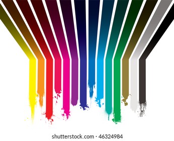 Bright colorful rainbow paint explosion with stripes painted across the wall and ceiling