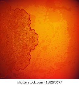 Bright colorful red and yellow vector background. Round lace ornament. Contains Adobe Illustrator's Clipping Mask