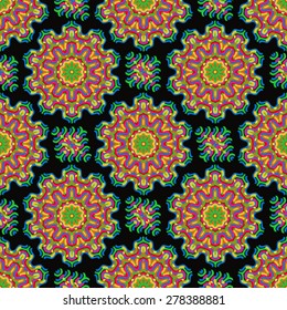 Bright colorful repeating geometric pattern.
