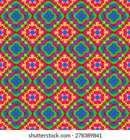 Bright colorful repeating geometric pattern.