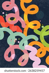 Bright Colorful Retro Background, Simple Design, Curve Colorful Lines and Circles, Vector