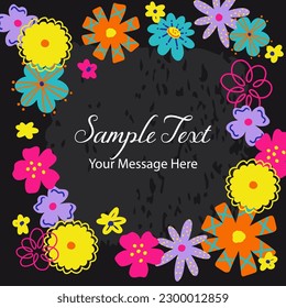 Bright Colorful Retro Flowers Vector Frame Background