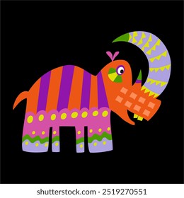 Bright colorful rhino with geometric pattern throughout. Fantastic cute character with a friendly smile