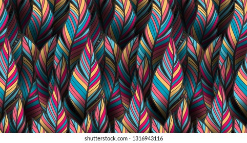 Bright, colorful seamless feather pattern for textile and wrapping