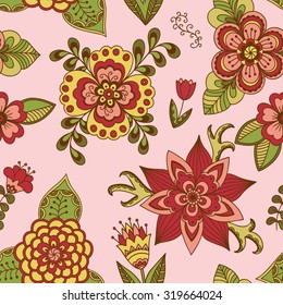 Bright colorful seamless floral pattern - background for wallpaper and fabric.