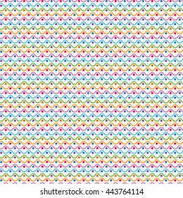 Bright colorful seamless pattern for baby style. Vector illustration for children background. Funny crazy kids paint. Happy geometry shapes. Wave and dot simple ornament for gretting card, invitation.