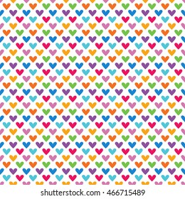 Bright colorful seamless pattern for baby style. Vector illustration for children background. Funny crazy kids paint. Happy geometry shapes. Heart simple ornament for greeting card, invitation.