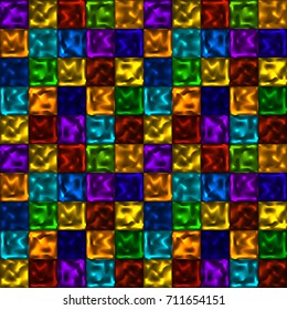 Bright colorful seamless pattern, background with square neon elements. Vector illustration