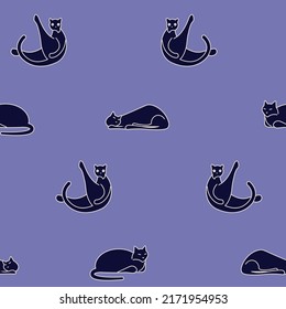 Bright colorful Seamless pattern with Cute Cartoon Cats on pastel colors background. Flat Art Vector illustration