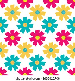 Bright and colorful seamless pattern with flowers. Seamless floral background for wallpaper, fabric, wrapping paper, stationery and textile design amd decoration.