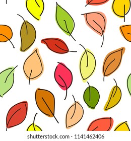 Bright colorful seamless pattern with hand drawn autumn leaves. Vector