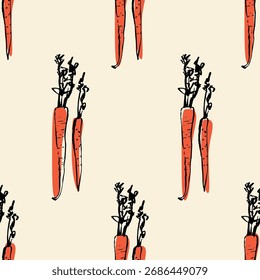 Bright colorful seamless pattern with hand drawn doodle carrots Vibrant and cheerful design perfect for healthy food themes kids products and kitchen decor