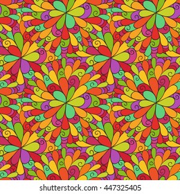 Bright colorful seamless pattern with hand drawn flowers