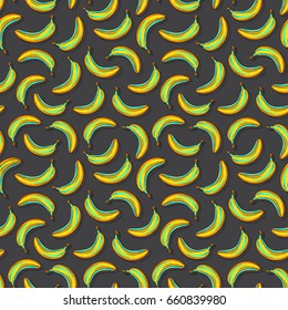 Bright colorful seamless pattern with hand drawn bananas, template for your design. Fresh fruits collection. Decorative doodle vector illustration