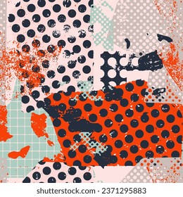 Bright colorful seamless pattern with shapes with different textures. Abstract background, print, design