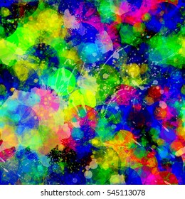 Bright colorful seamless pattern with stains and circles. Vector background.