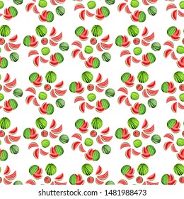 Bright colorful seamless pattern. This year's trend is watermelon print. A slice of watermelon