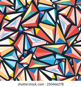 bright colorful seamless pattern of triangles on a dark background 