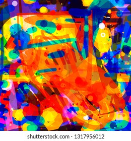 Bright colorful seamless texture with different shapes. Artistic pattern. Blots and strokes mix random