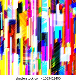 Bright colorful seamless texture from offset rectangles and strokes. No gradient. Abstract vector background for web page, banners backdrop, fabric, home decor, wrapping