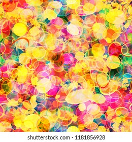 Bright colorful seamless texture. Ovals and leaves. Autumn motif. Abstract vector background for web page, banners backdrop, fabric, home decor, wrapping