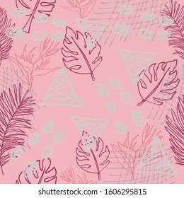Bright colorful seamless vector pattern in exotic ethnic tropic design. Seamless pattern with fashion jungle graphic