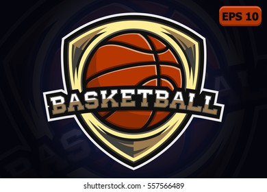 bright, colorful, sports logo basketball on the original, dark background,vector