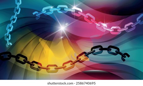 Bright colorful spotted wallpaper with chains. A beautiful illustration for corporate designs, blogs, postcards, posters and your other projects. Vector. 