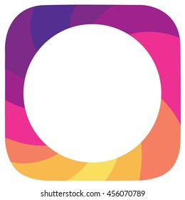 Bright colorful square frame or button with white circle for text inside. Vector illustration. Background is separated from inner form.