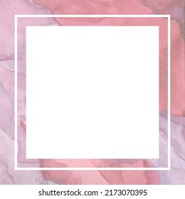 Bright colorful square frame. Watercolor texture in red and purple colors. White squares are borders. Vector illustration.