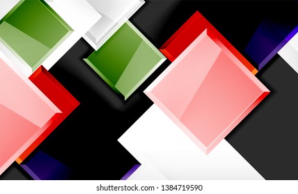 Helle, bunte quadratische Formblöcke, geometrischer Hintergrund, moderne Vektorgrafik