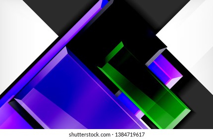 Helle, bunte quadratische Formblöcke, geometrischer Hintergrund, moderne Vektorgrafik