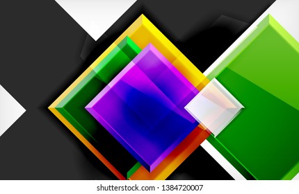 Helle, bunte quadratische Formblöcke, geometrischer Hintergrund, moderne Vektorgrafik