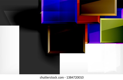 Bright colorful square shape blocks geometrical background, vector modern template