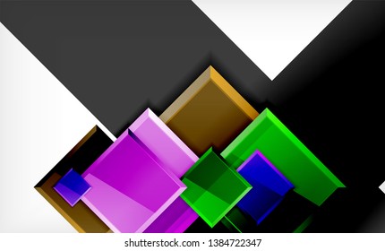Bright colorful square shape blocks geometrical background, vector modern template