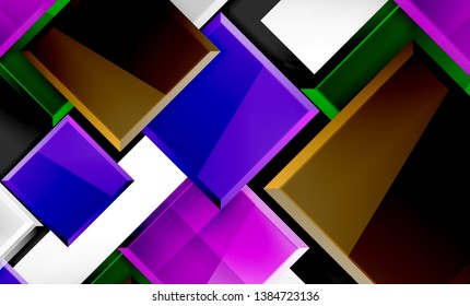 Helle, bunte quadratische Formblöcke, geometrischer Hintergrund, moderne Vektorgrafik