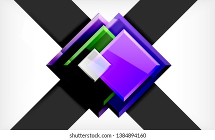 Bright colorful square shape blocks geometrical background, vector modern template