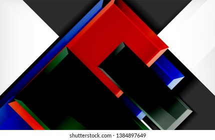 Bright colorful square shape blocks geometrical background, vector modern template