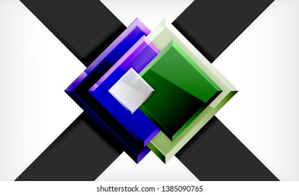 Helle, bunte quadratische Formblöcke, geometrischer Hintergrund, moderne Vektorgrafik