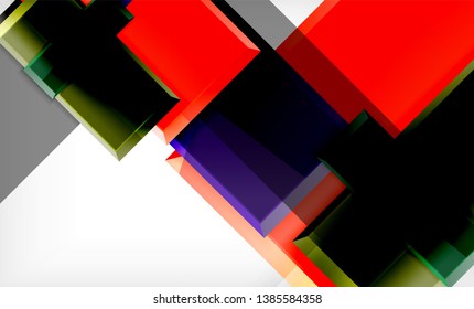 Helle, bunte quadratische Formblöcke, geometrischer Hintergrund, moderne Vektorgrafik